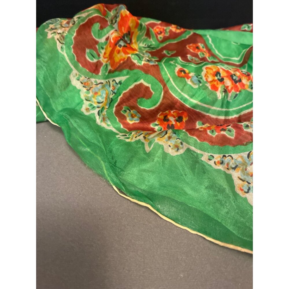 VTG silk scarf Asian Art Museum San Francisco floral pattern READ - Picture 7 of 11